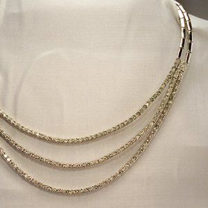 New Cubic Zirconias Triple Tiar Silver Designer Necklace